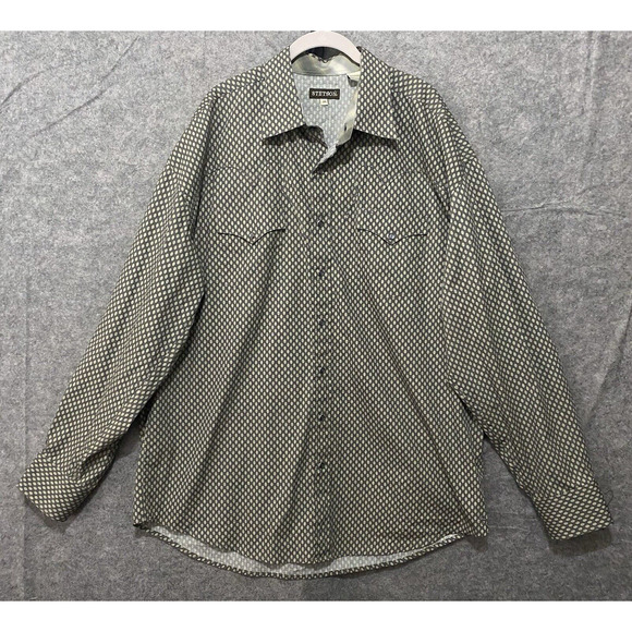 Stetson Pearl Snap Western Shirt Mens 2XL Gray Geometric Yoke Flip‎ Cuff Pockets - Picture 1 of 14